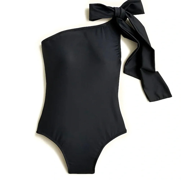 New J Crew Bow One Shoulder One Piece Swimsuit Black Size 22 - Picture 2 of 8